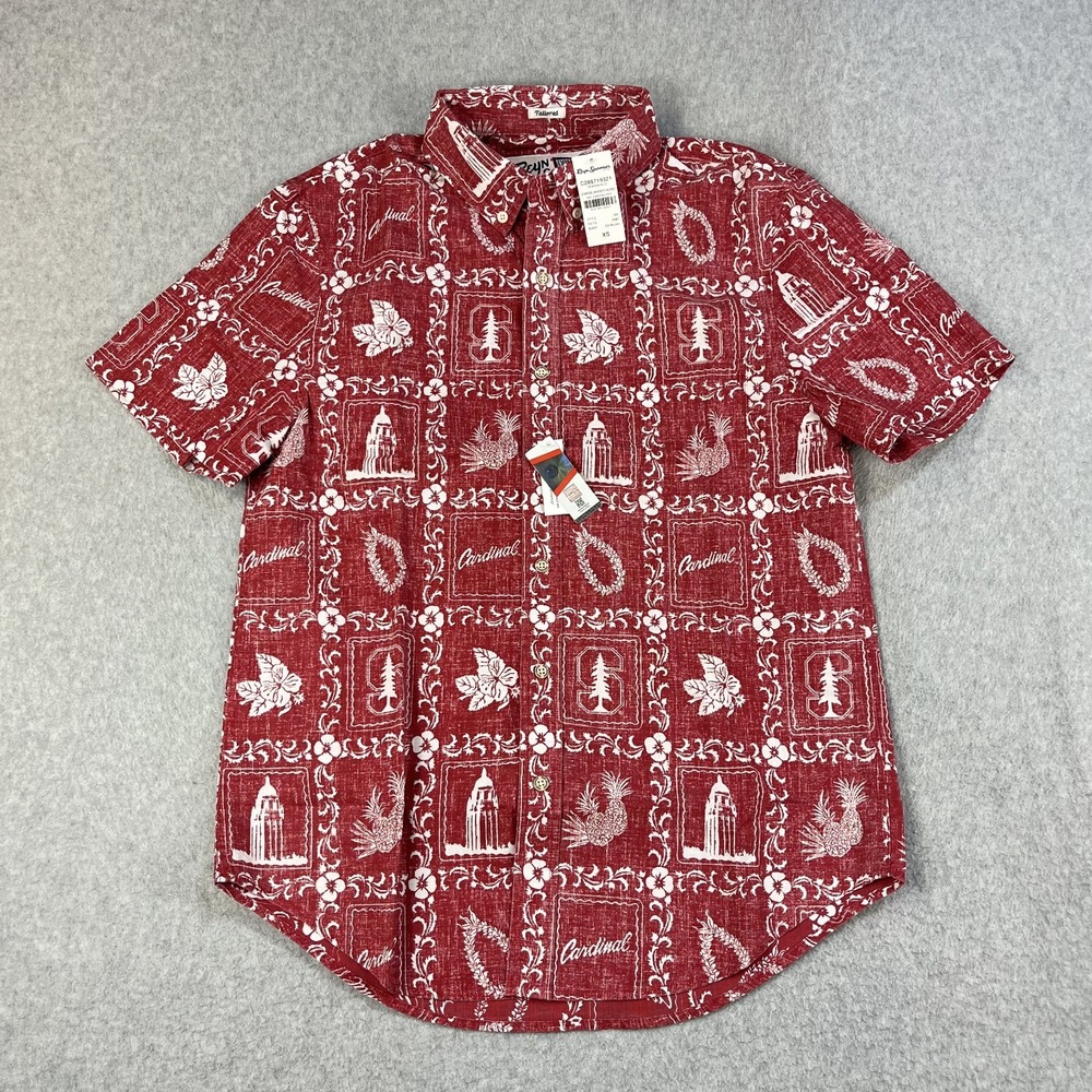 Reyn Spooner Stanford Cardinal Shirt Mens XS Red Hawaiian Tailored C288719321